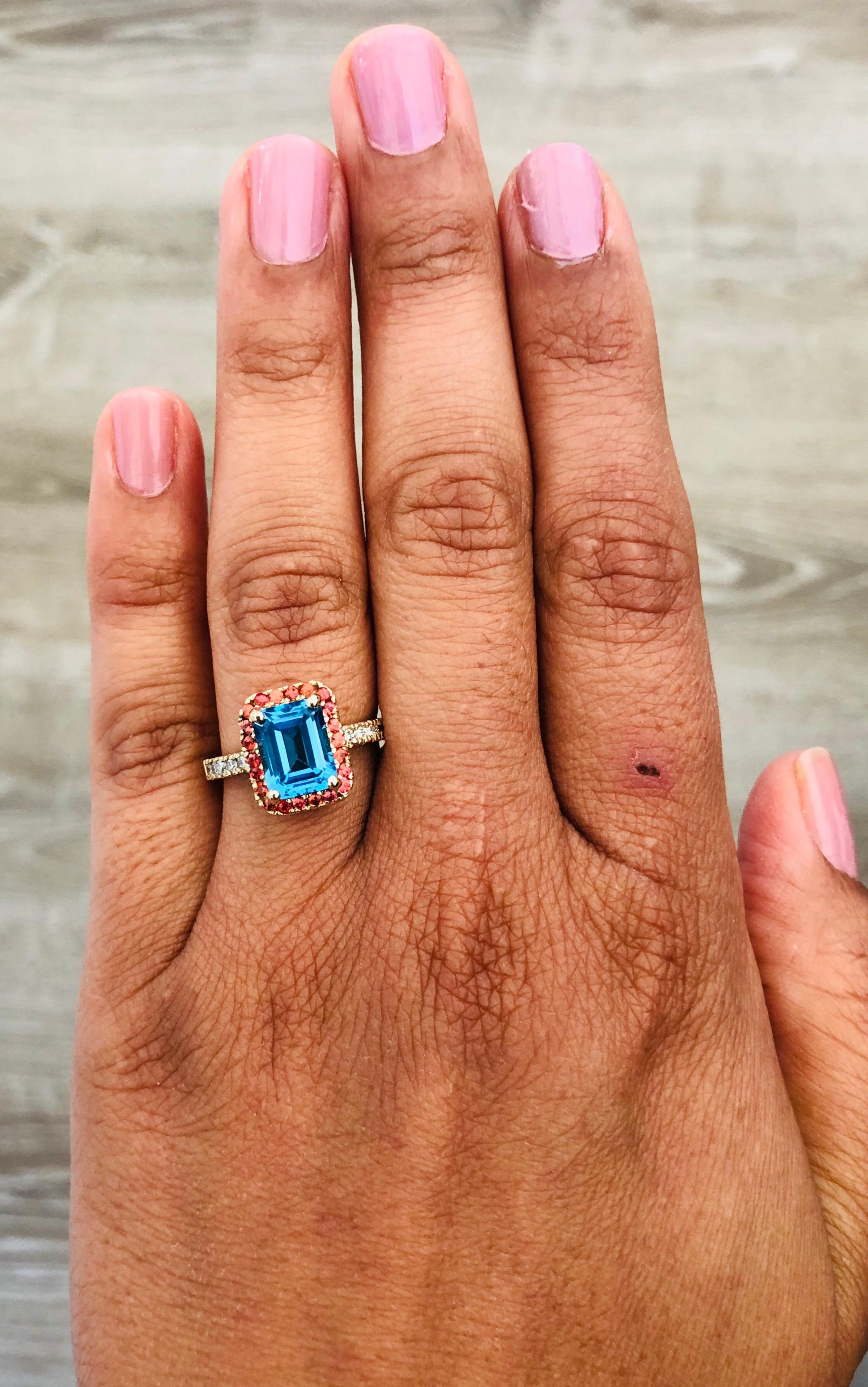 3.41 Carat Blue Topaz Sapphire Diamond Yellow Gold Engagement Ring Pour femmes en vente
