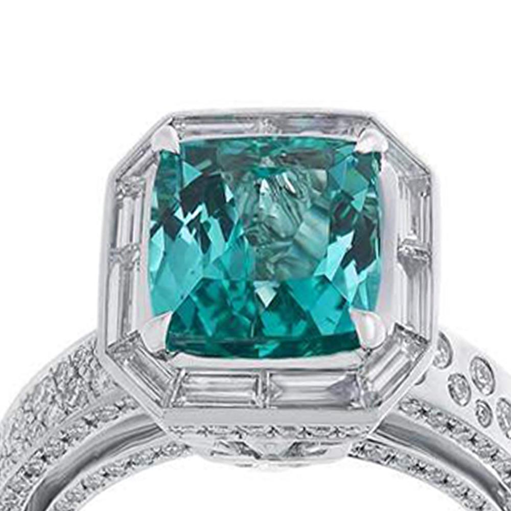 Flawless Ring set in 18 karats White Gold with 3.41-carat Paraiba and 2.37-carat Diamonds. This ring is part of COOMI's Trinity Collection and made with the inspiration of the Ganges River, which is said to have been sent down from heaven to unify