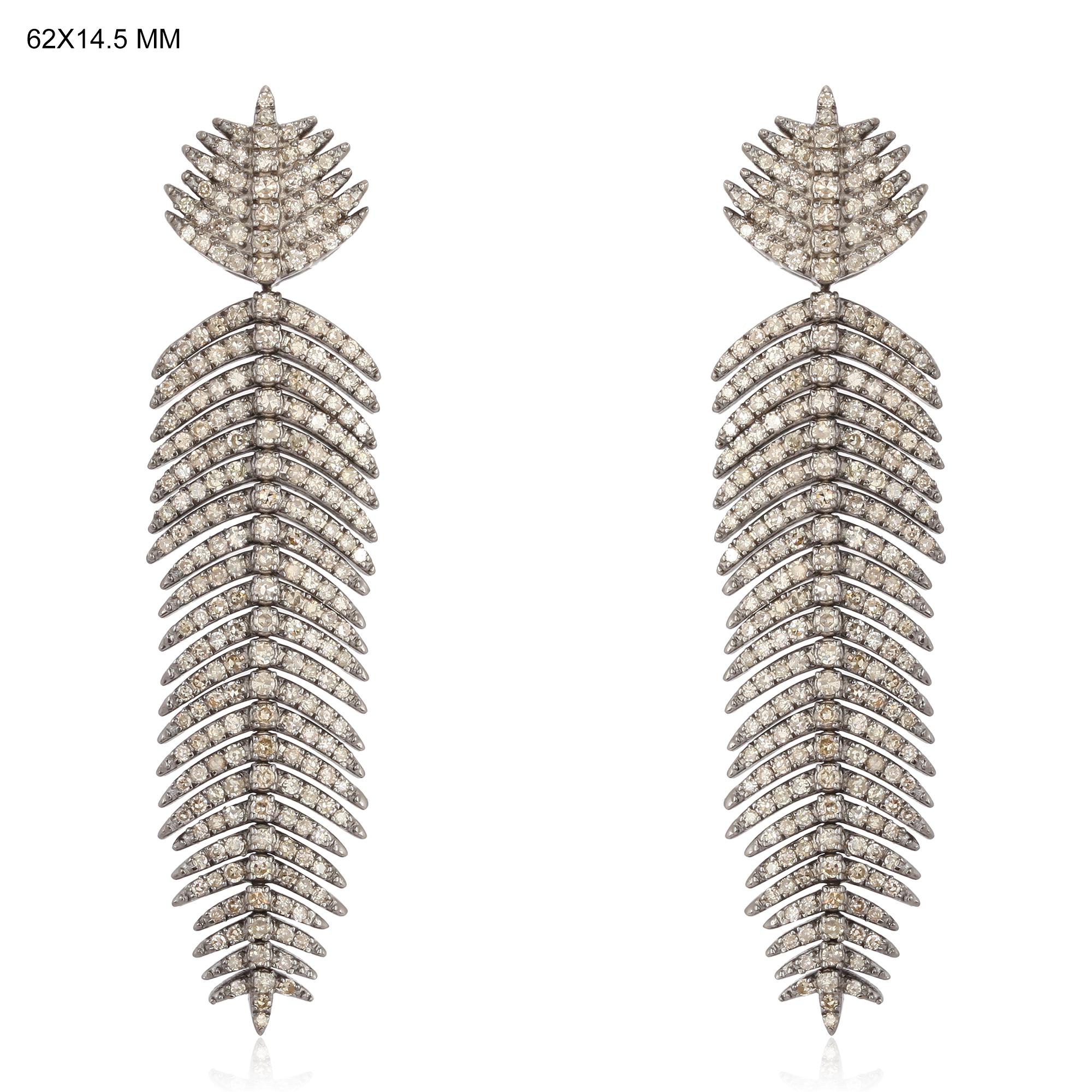 Modern 3.41 Carat Diamond Palm Leaf Drop Earrings