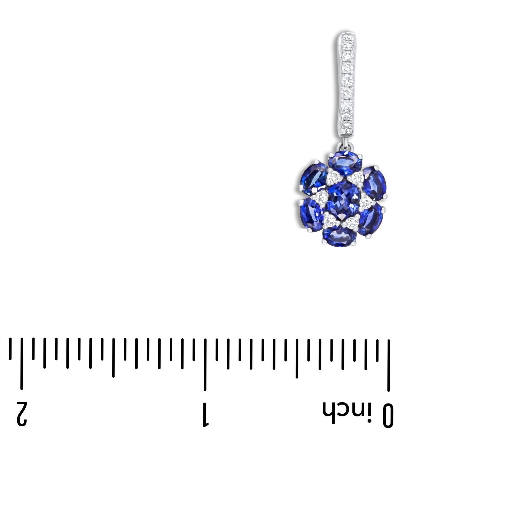 Women's 3.41 Carat Mixed Cut Blue Sapphire and Natural Diamond Hoop Earrings ref1316 For Sale