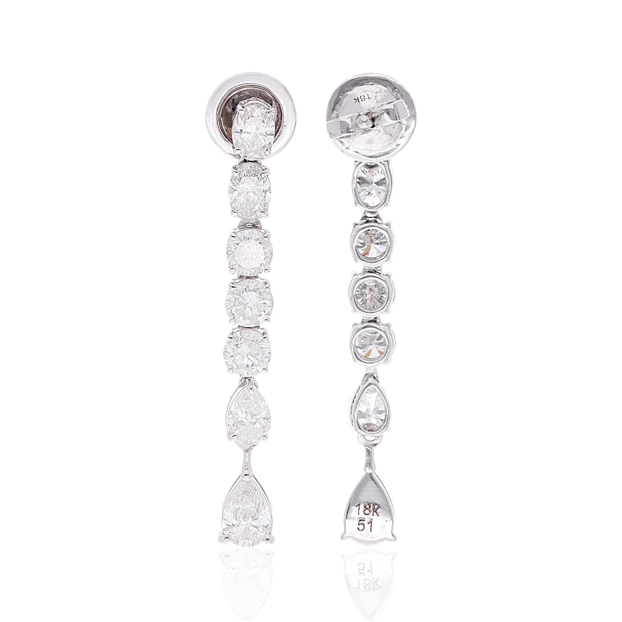 Pendientes largos colgantes de diamantes talla mixta de 3,41 quilates y oro blanco de 14 quilates Corte mixto en venta