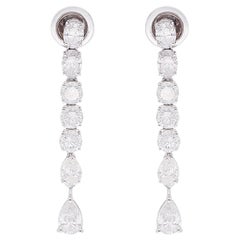 Orecchini a goccia lunghi con diamanti a taglio misto da 3,41 carati, oro bianco 14 carati
