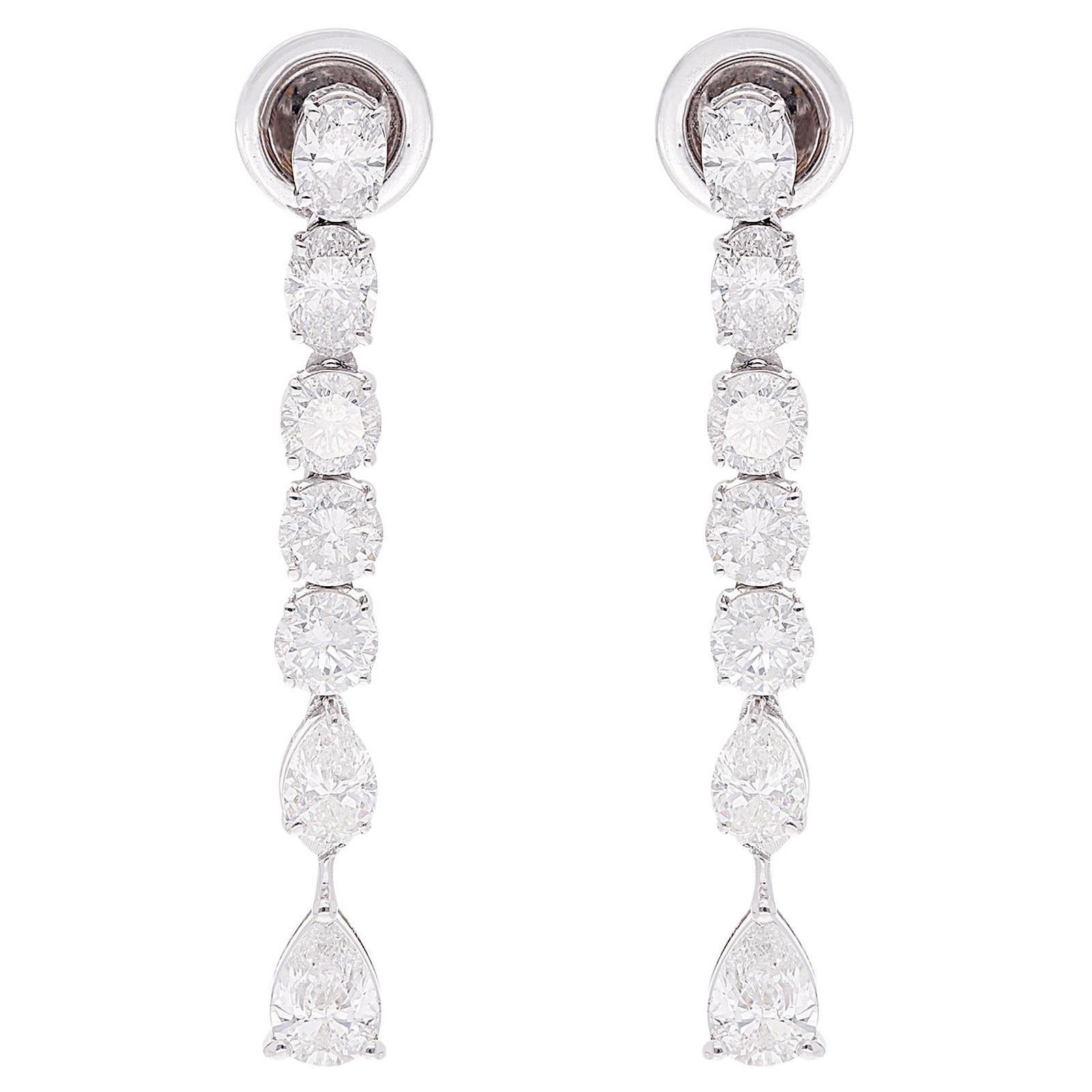 Orecchini a goccia lunghi con diamanti a taglio misto da 3,41 carati in oro bianco 18 carati
