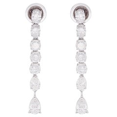 Orecchini a goccia lunghi con diamanti a taglio misto da 3,41 carati in oro bianco 18 carati