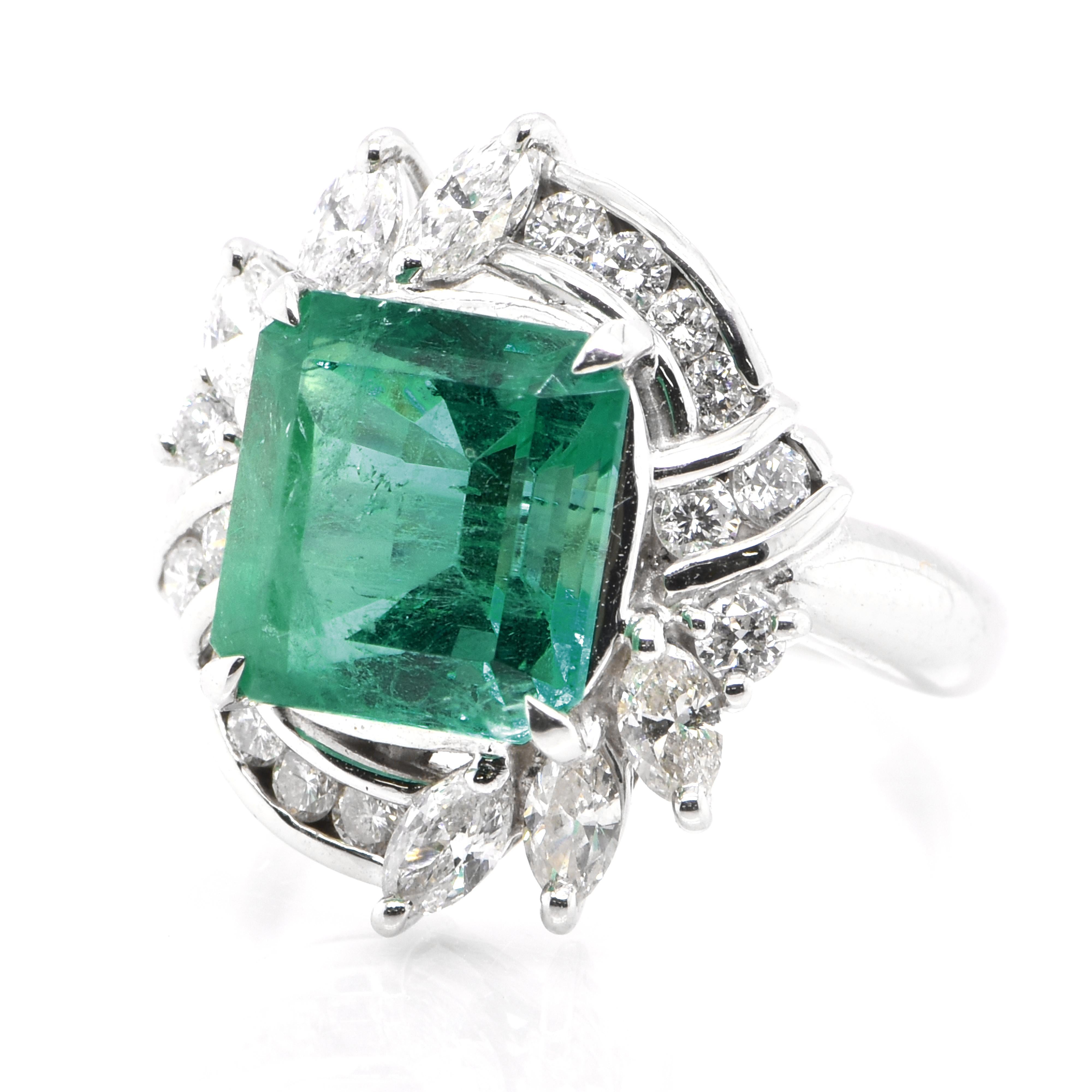 Modern 3.41 Carat Natural Emerald and Diamond Estate Ring Set in Platinum