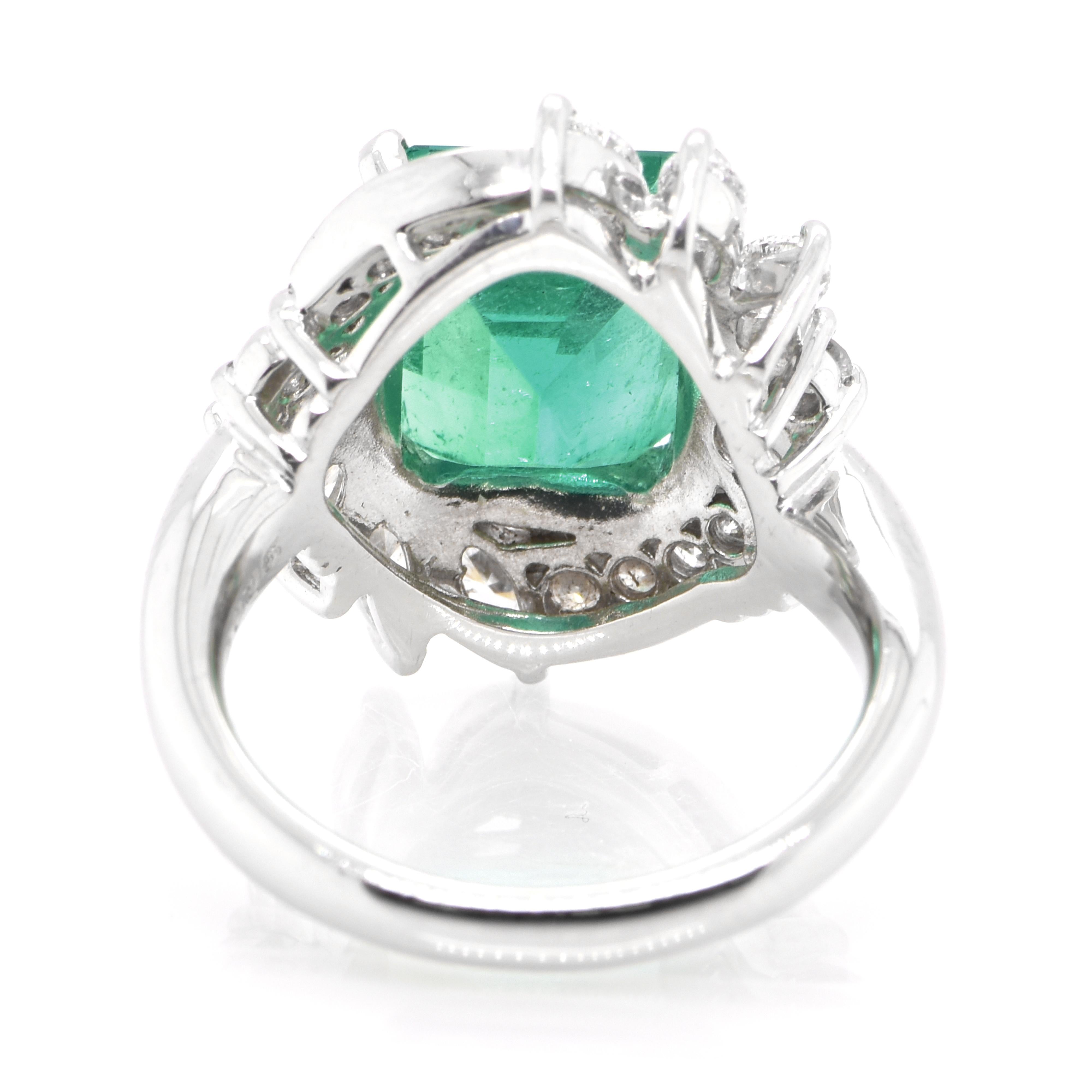 Women's 3.41 Carat Natural Emerald and Diamond Estate Ring Set in Platinum