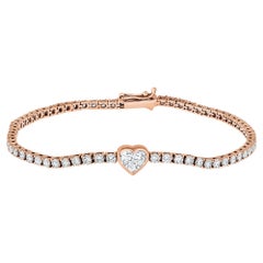 Bracelet tennis en forme de cœur naturel et diamants ronds de 3,41 carats