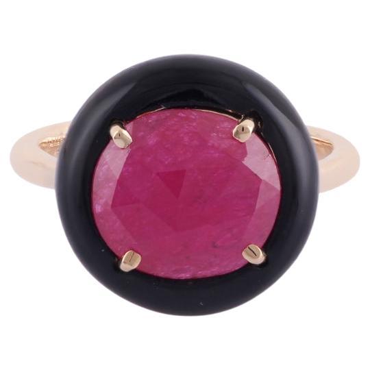 3.41 Carat Natural Mozambique Ruby & Black Onyx Ring in 18k Solid Gold For Sale