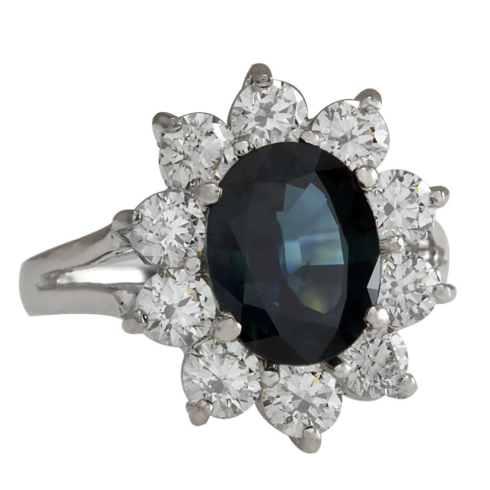 3.41 Carat Natural Sapphire 14 Karat White Gold Diamond Ring
Stamped: 14K White Gold
Total Ring Weight: 4.2 Grams
Total Natural Sapphire Weight is 2.20 Carat (Measures: 9.00x7.00 mm)
Color: Blue
Total Natural Diamond Weight is 1.21 Carat
Color: F-G,