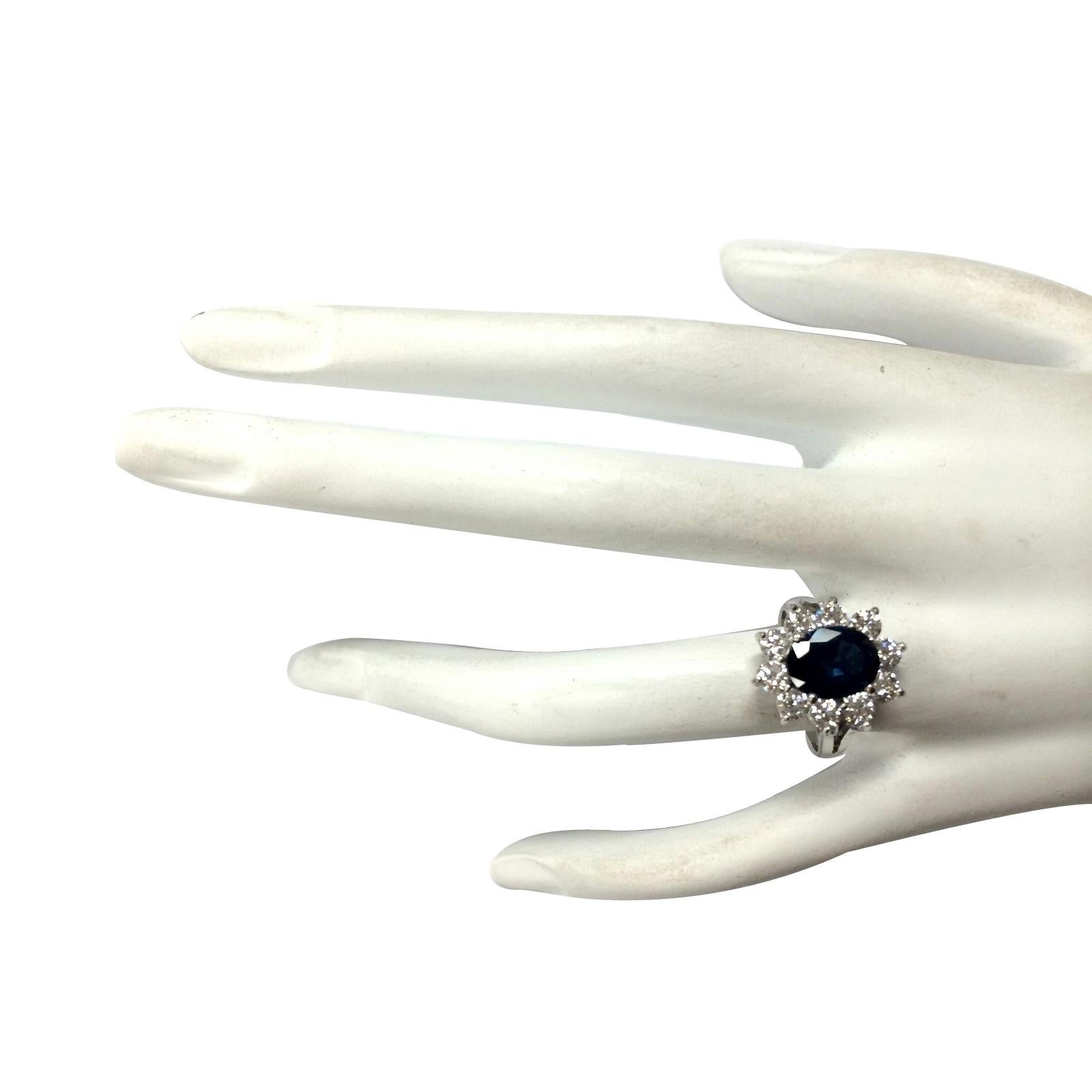 Natural Sapphire Diamond Ring In 14 Karat White Gold  In New Condition For Sale In Manhattan Beach, CA