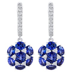 3.41 Carat Oval and Round Sapphire and Diamond Leverback Hoop Earrings