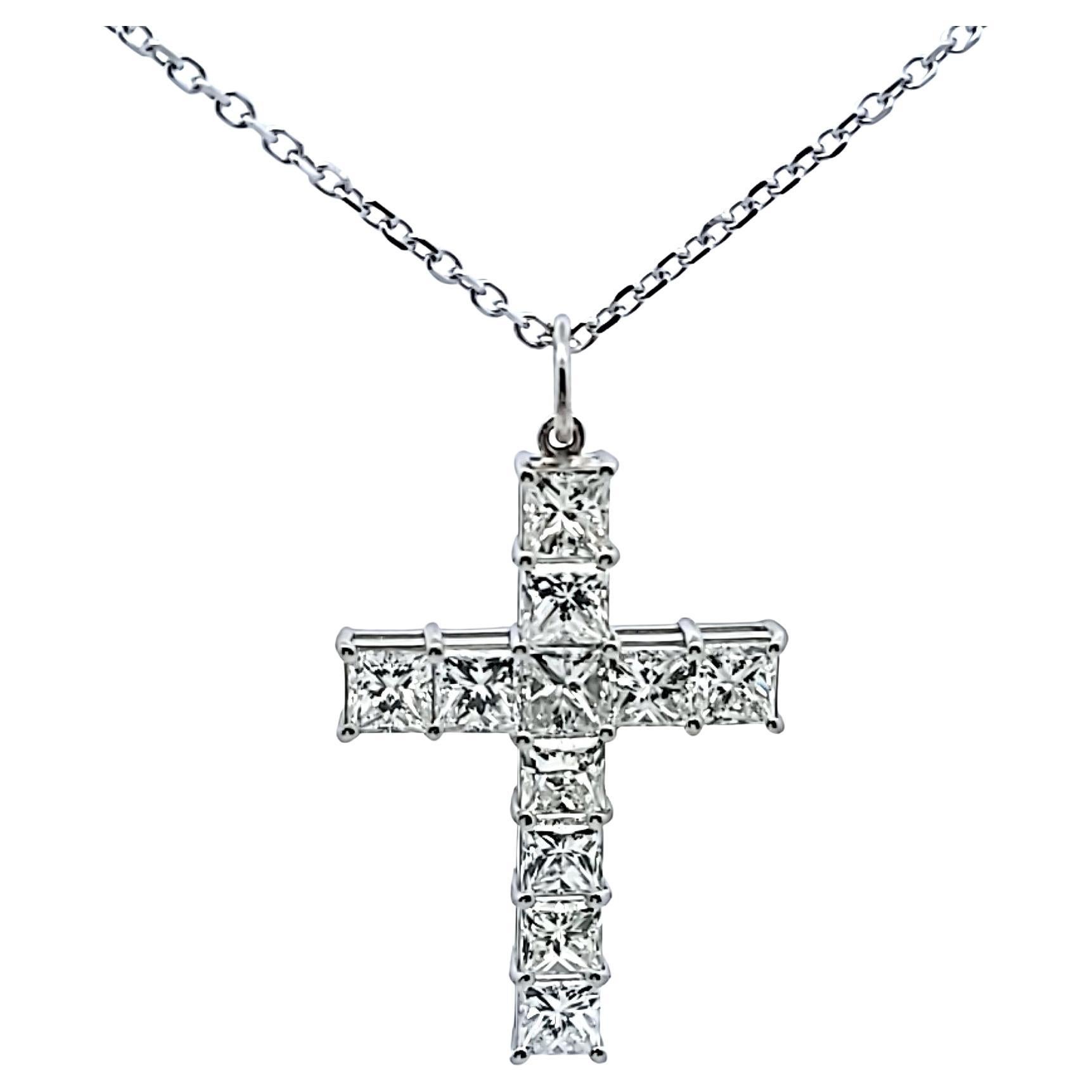 3.41 Carat Princess Cut Diamond Platinum 14 Karat Gold Pendant Necklace