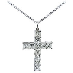 3.41 Carat Princess Cut Diamond Platinum 14 Karat Gold Pendant Necklace