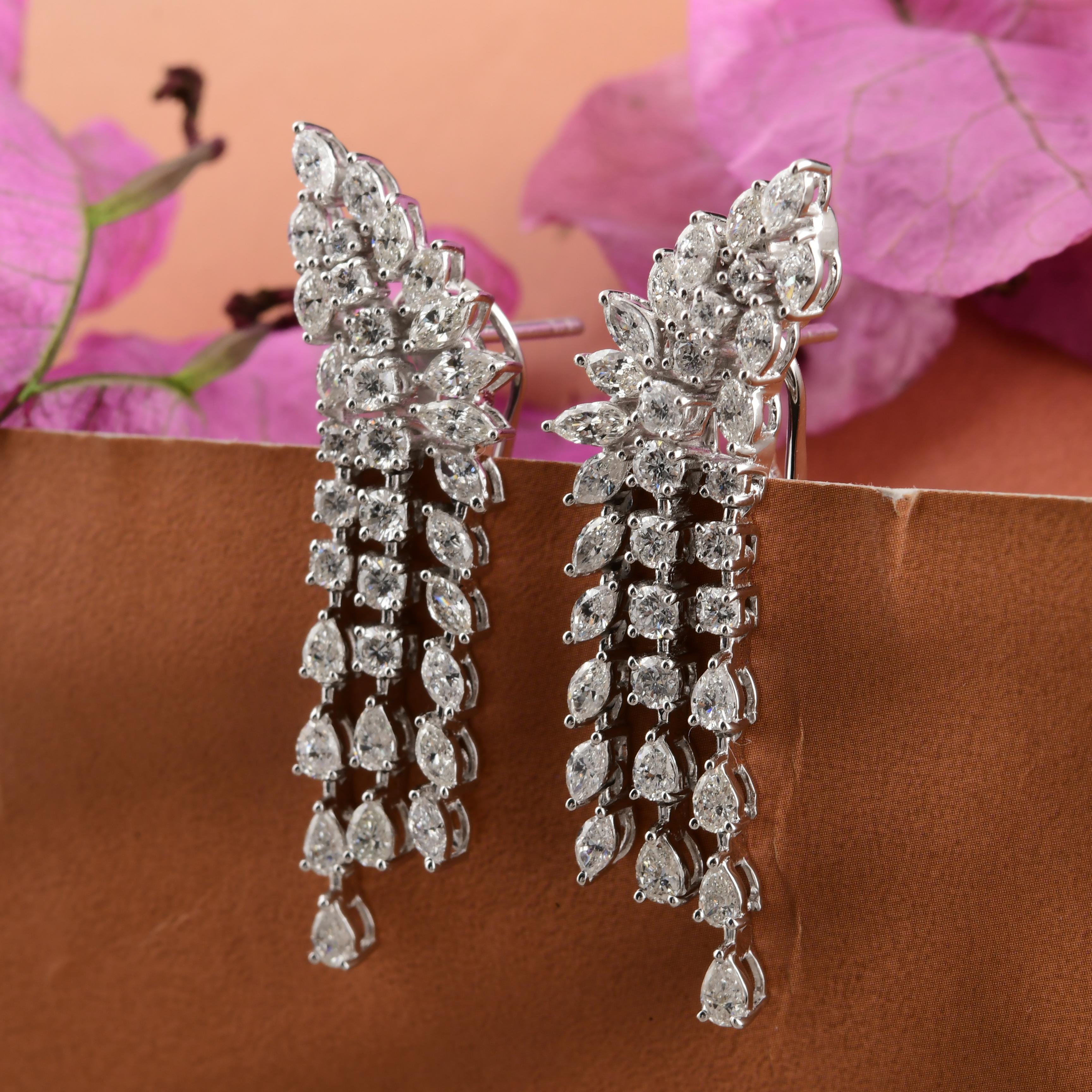 3,41 Karat SI/HI Diamant-Ohrclimber-Ohrringe mit Tropfen 18k Weißgold (Moderne) im Angebot