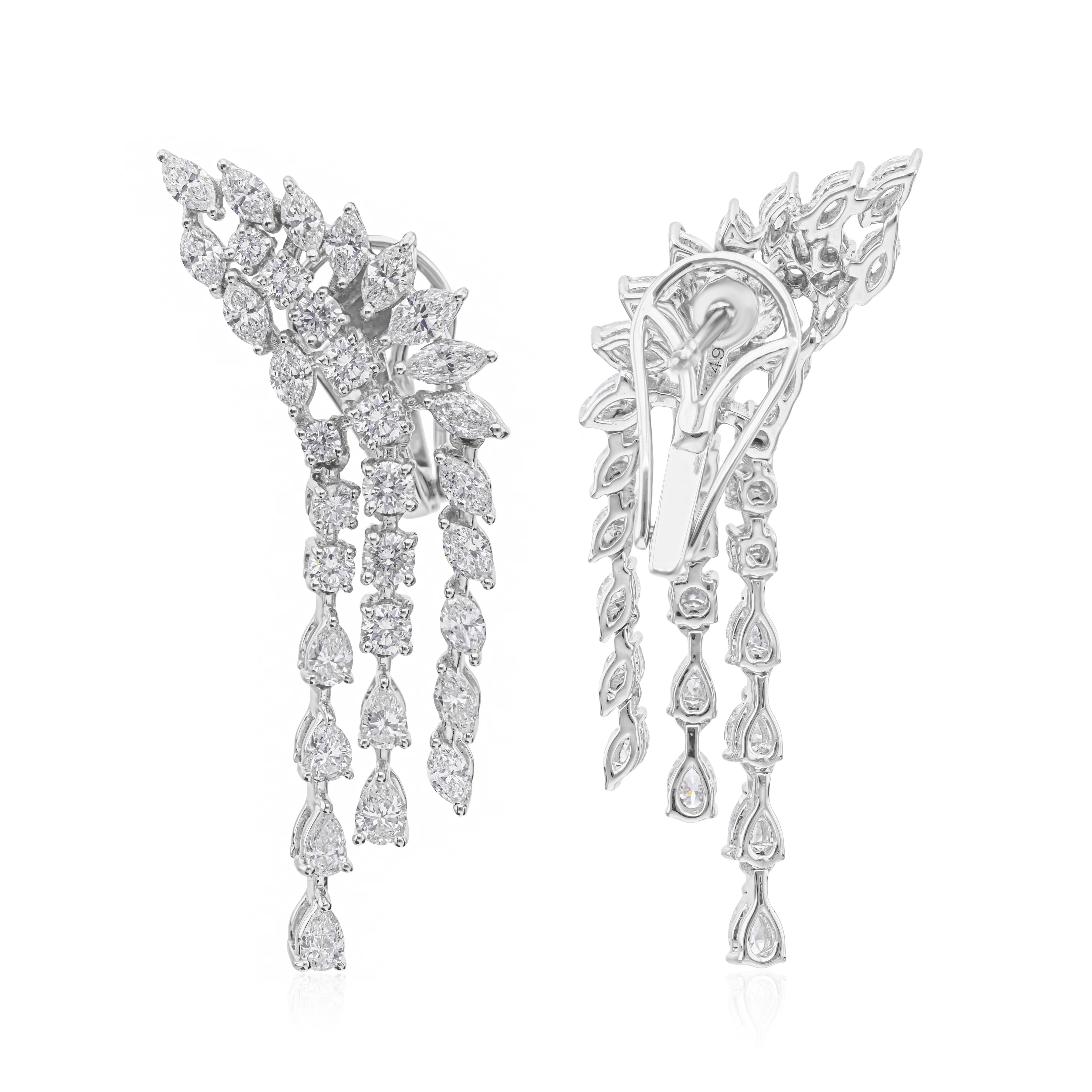 3,41 Karat SI/HI Diamant-Ohrclimber-Ohrringe mit Tropfen 18k Weißgold im Zustand „Neu“ im Angebot in Diera, Dubai