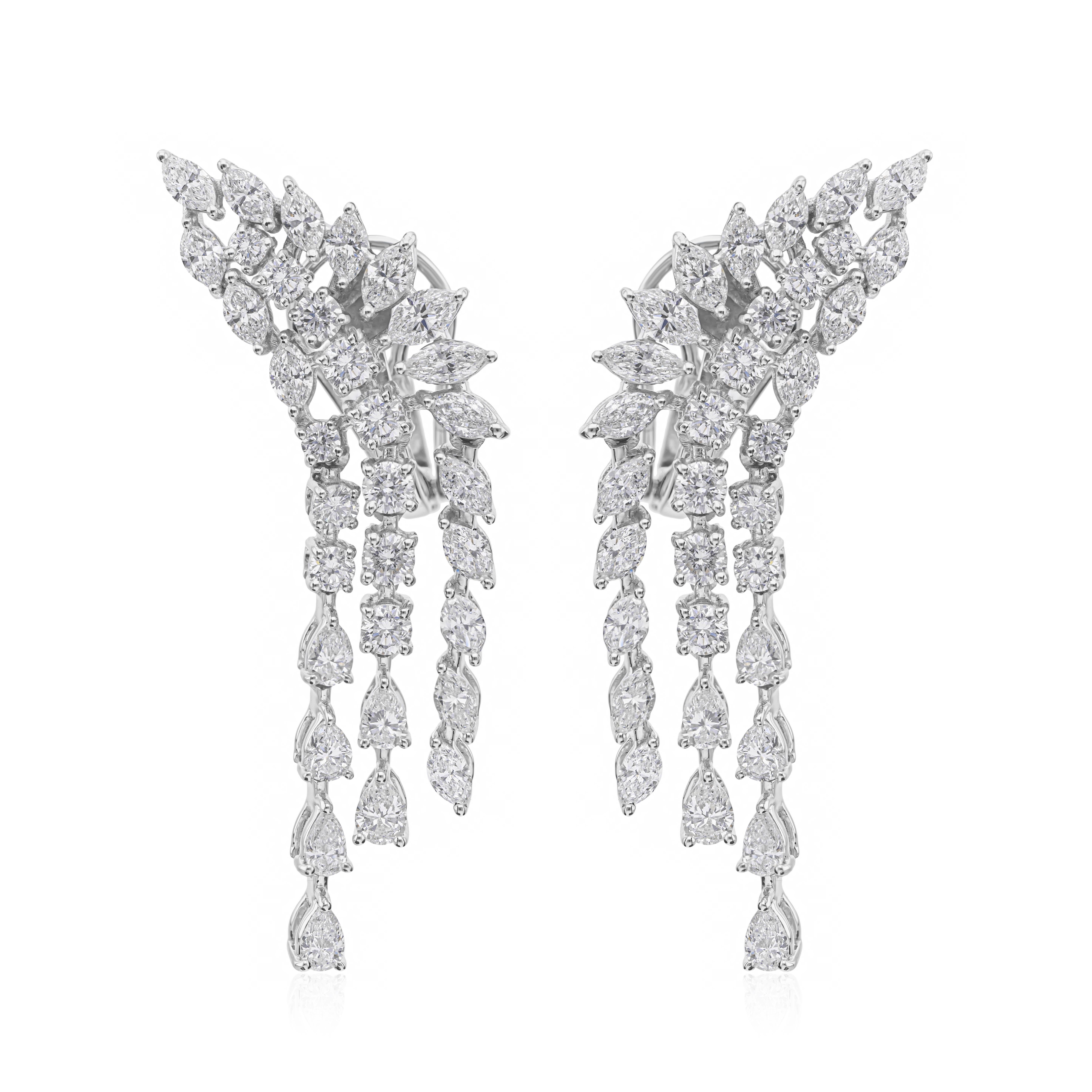 3,41 Karat SI/HI Diamant-Ohrclimber-Ohrringe mit Tropfen 18k Weißgold im Angebot 3