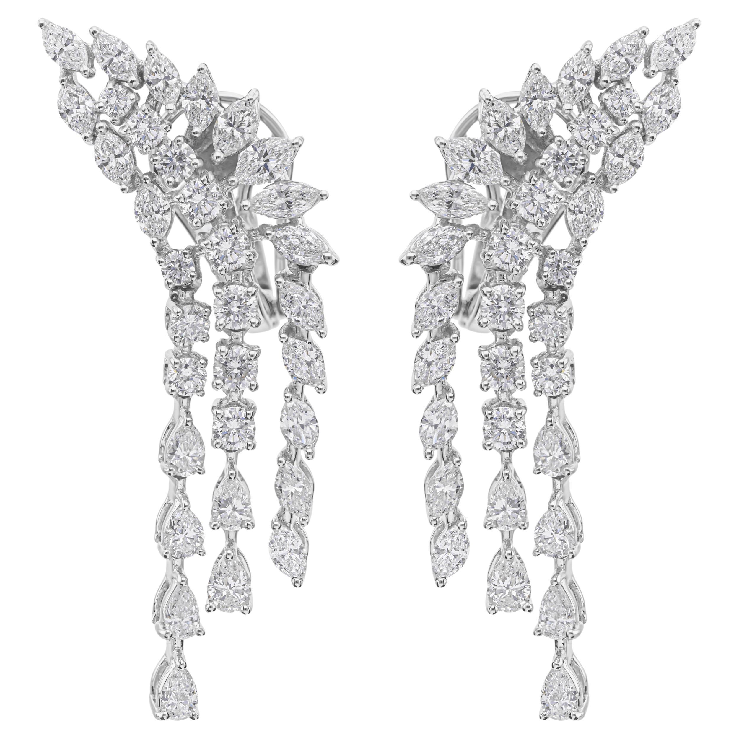 3,41 Karat SI/HI Diamant-Ohrclimber-Ohrringe mit Tropfen 18k Weißgold im Angebot