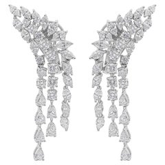 3.41 Carat SI/HI Diamond Ear Climber Earrings with Drops 18k White Gold
