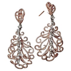 Pendientes araña de oro rosa de 14 quilates con diamantes redondos de 3,41 quilates