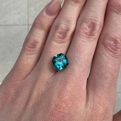 3.41 Ct Namibian Lagoon Blue-Green Tourmaline Octagonal Emerald Cut Loupe Clean