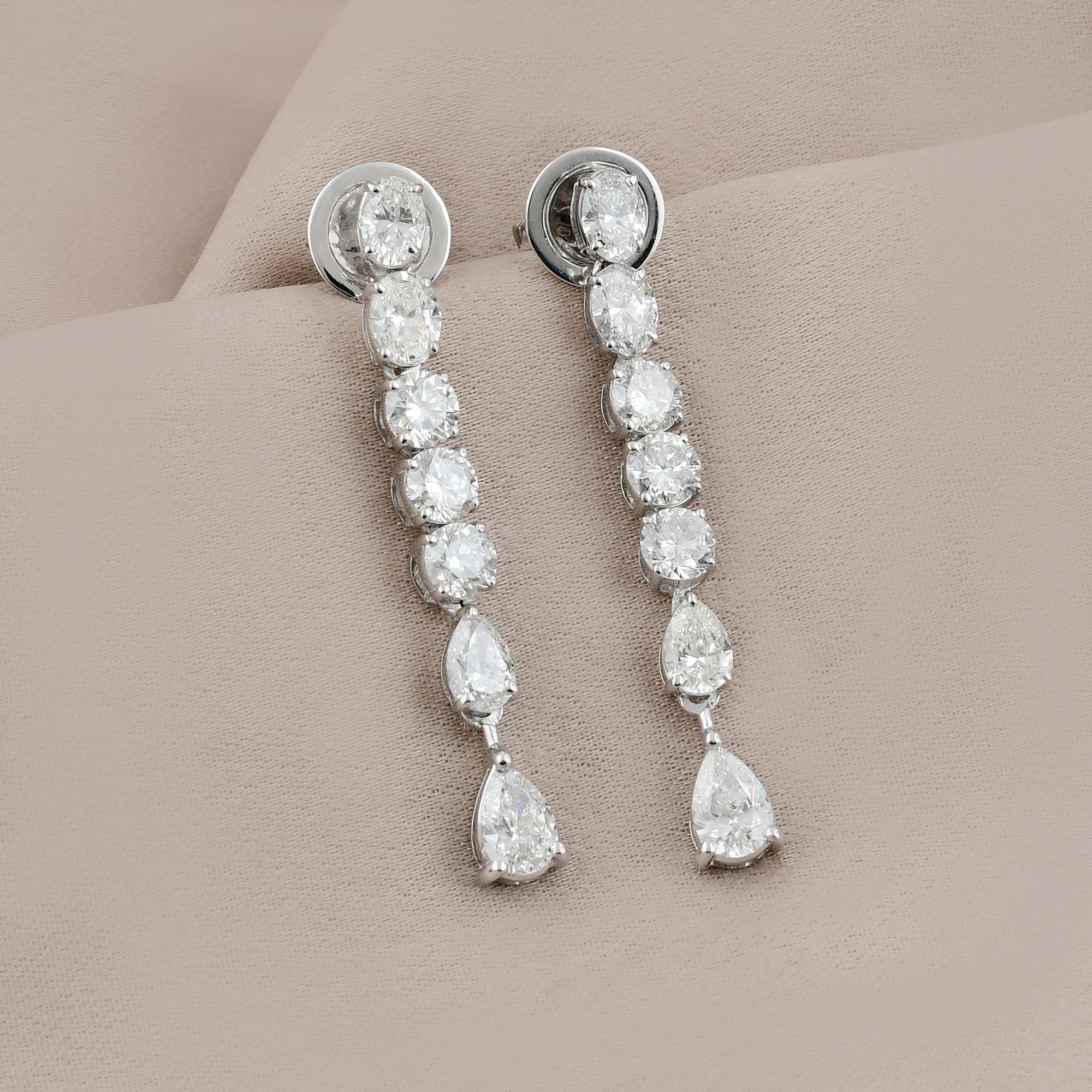 Modern 3.41 Ct, Pear Oval & Round Diamond Dangle Earrings 14 Karat White Gold Jewelry For Sale