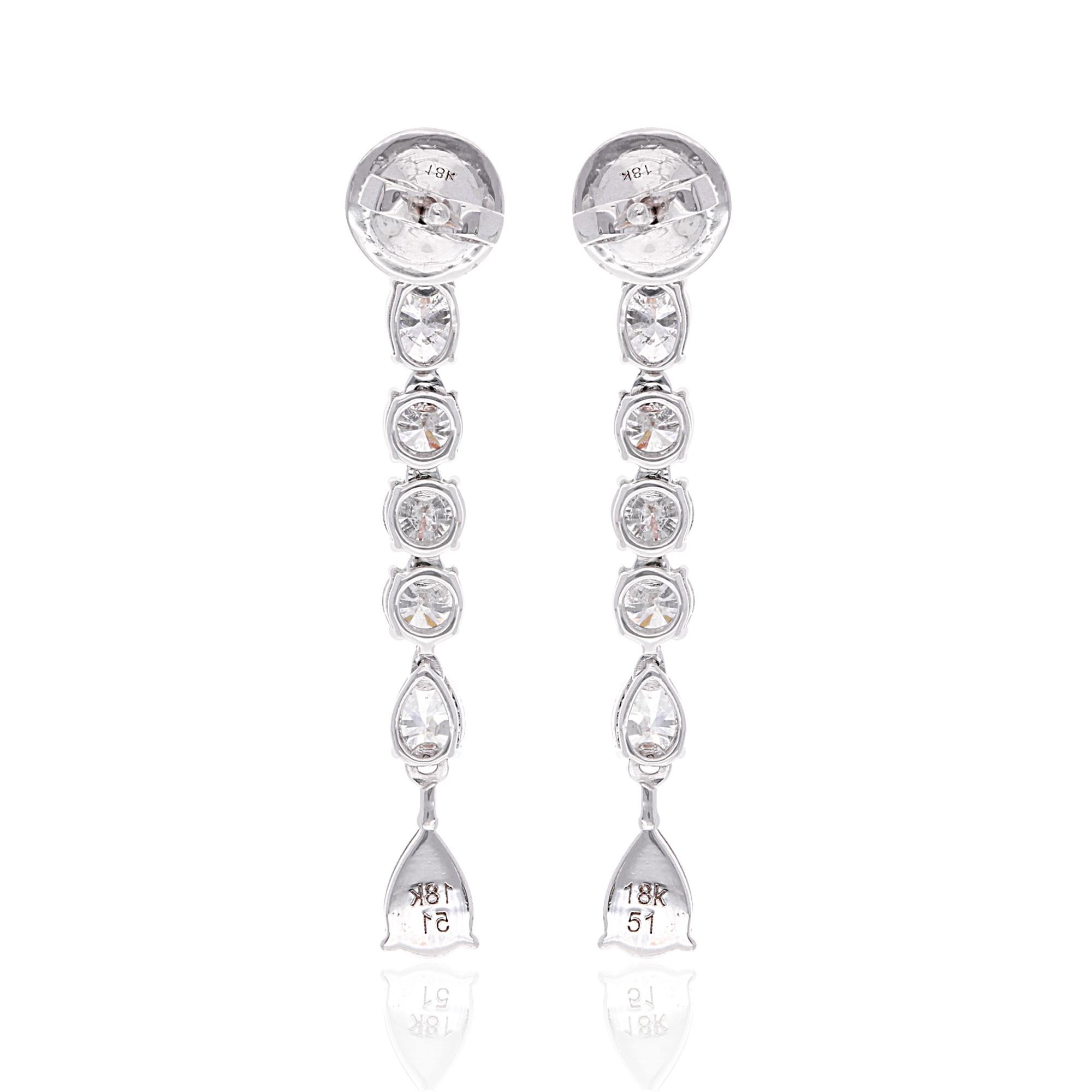 Women's 3.41 Ct, Pear Oval & Round Diamond Dangle Earrings 14 Karat White Gold Jewelry For Sale