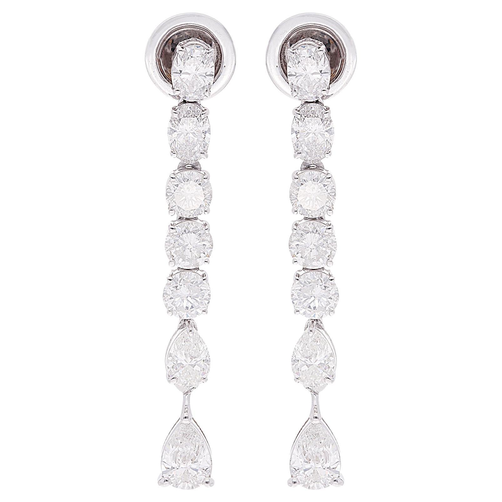 3.41 Ct, Boucles d'oreilles pendantes poire, ovale et diamant rond en or blanc 18 carats