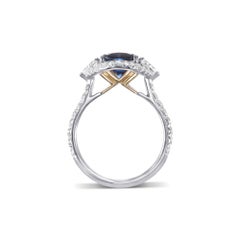 3.41 cts Certified Royal Blue Cushion Sapphire & Triangle Diamond Halo Ring