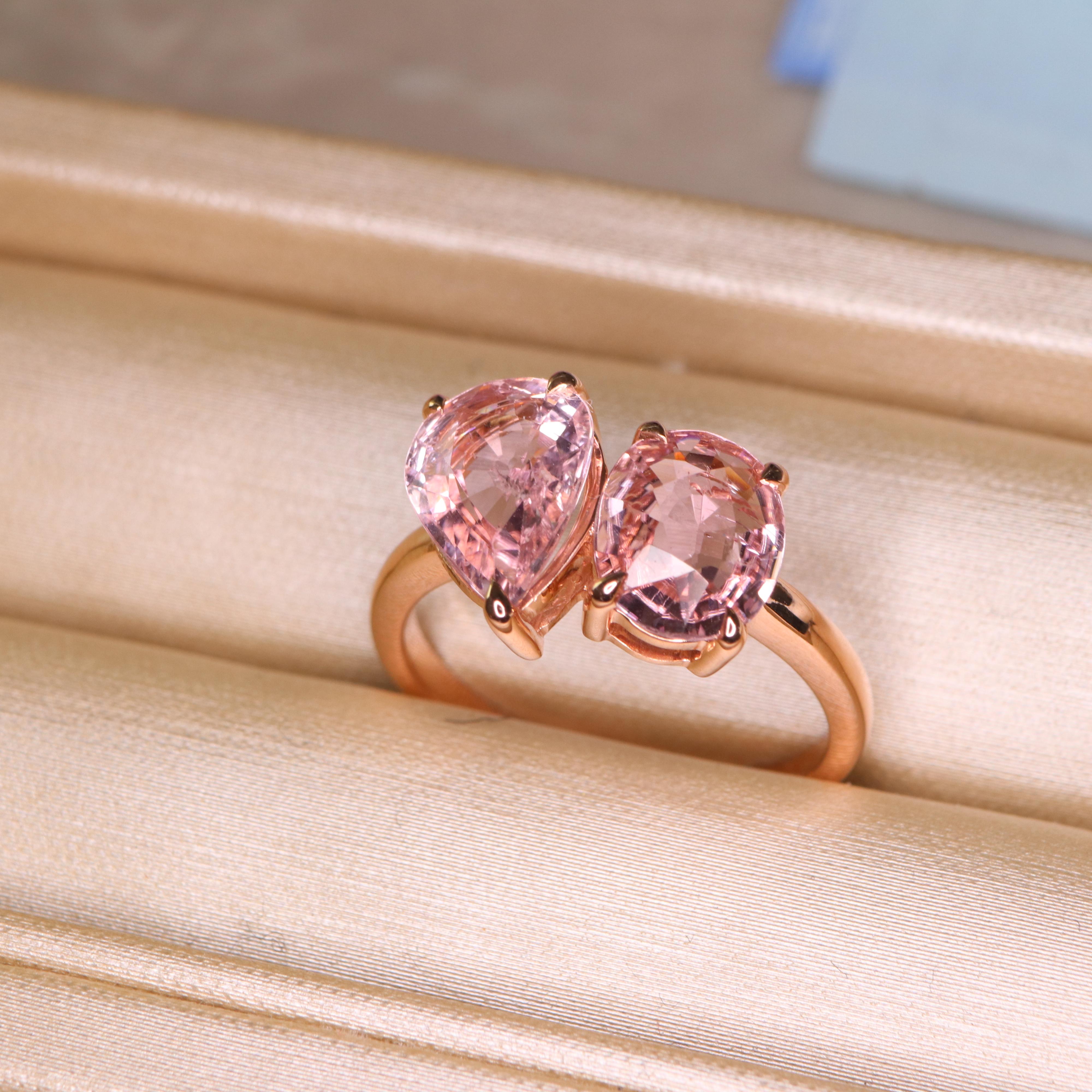 Modern 3.41 cts Pink Tourmaline Toi Et Moi Ring For Sale