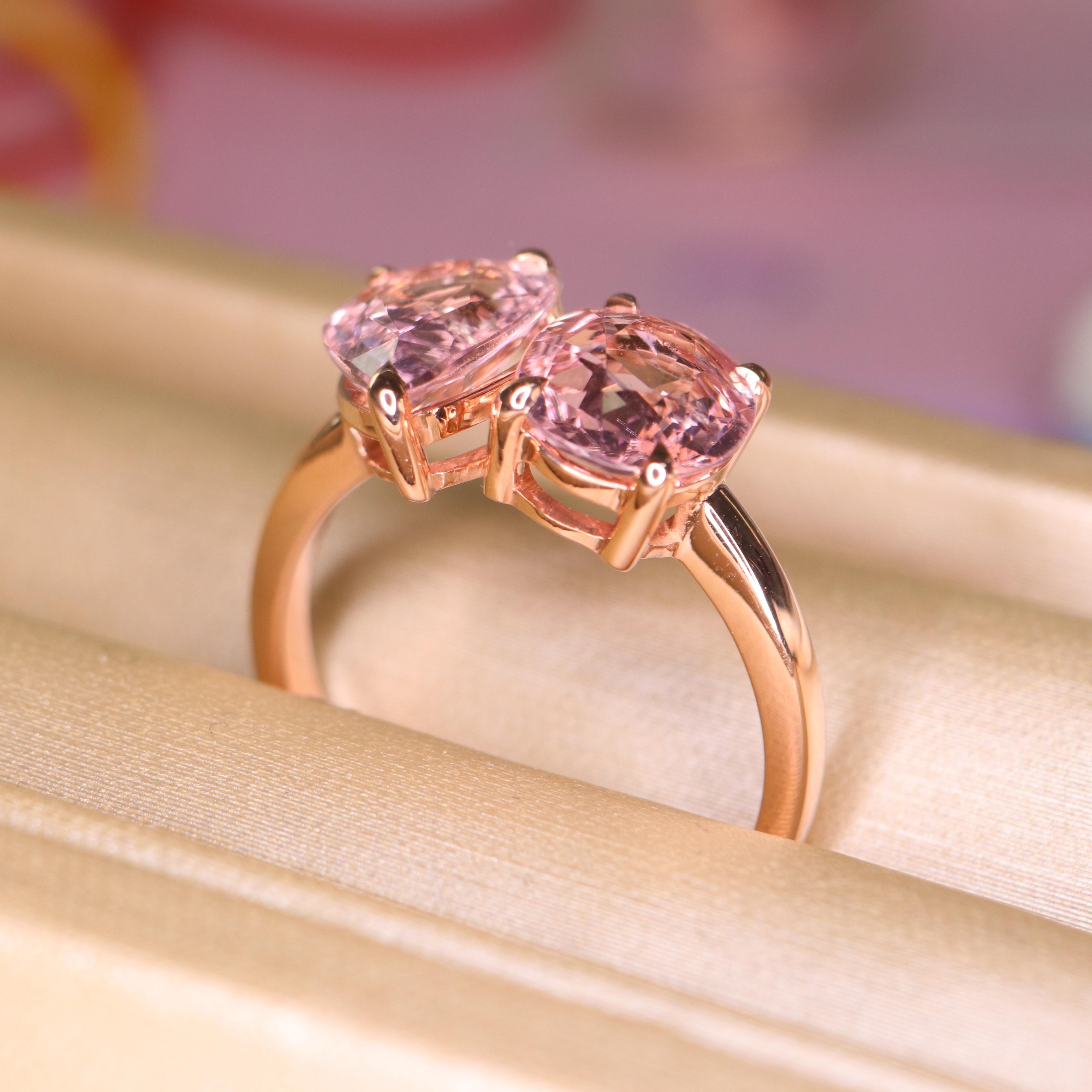 Oval Cut 3.41 cts Pink Tourmaline Toi Et Moi Ring For Sale