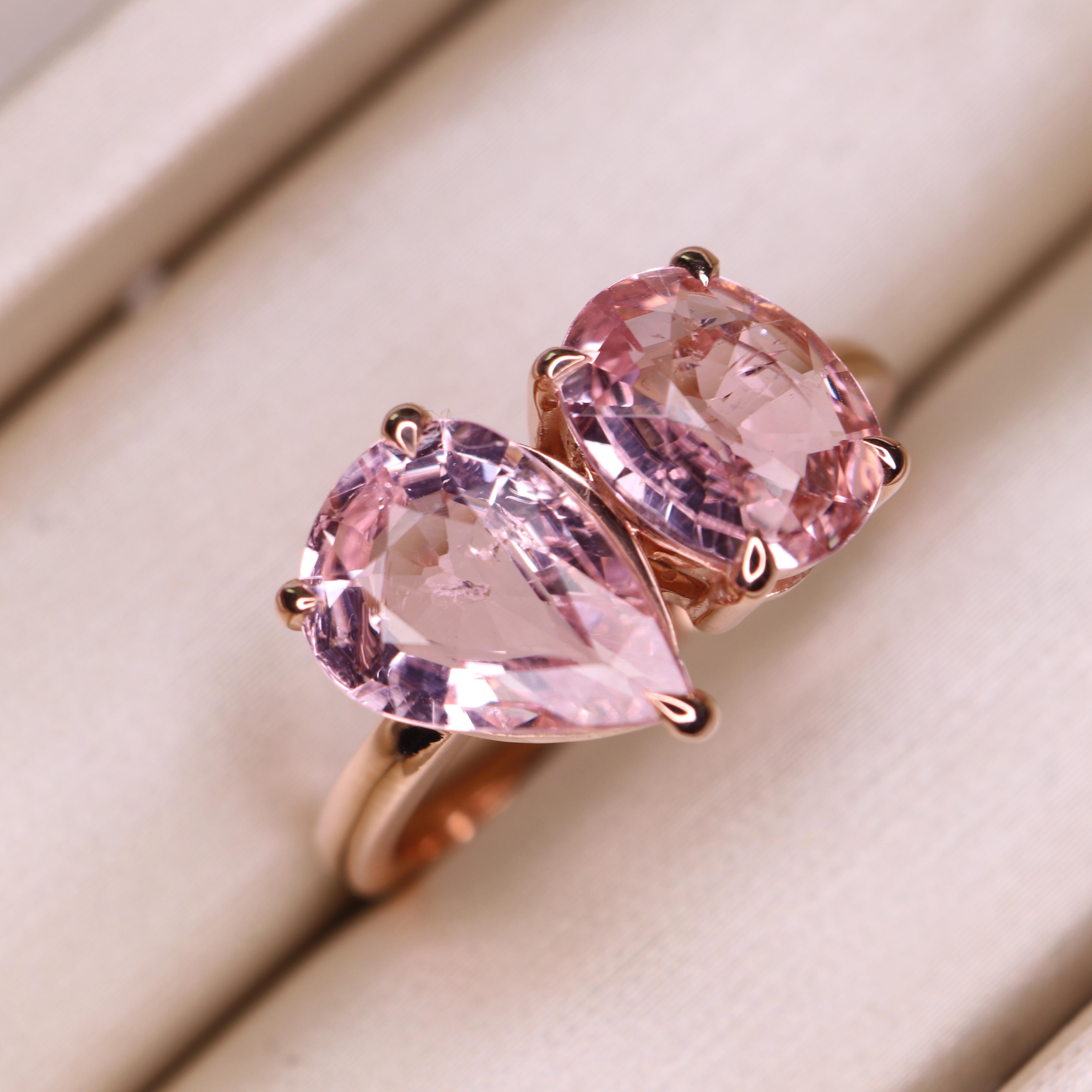 3.41 cts Pink Tourmaline Toi Et Moi Ring For Sale 1