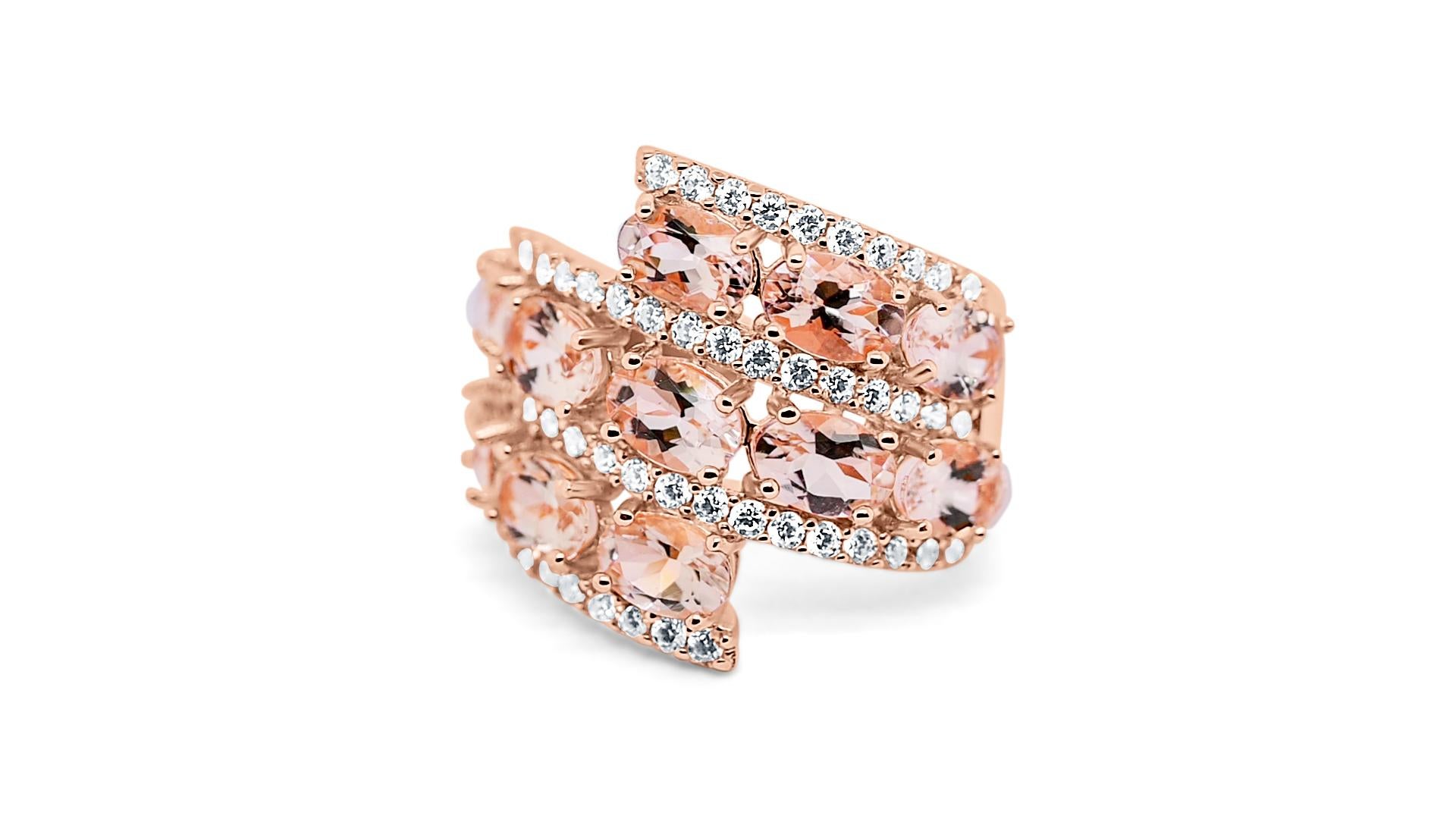 Art Deco 3.41 Ctw Natural Morganite 925 Sterling Silver Rose Gold Plated Bridal Ring    