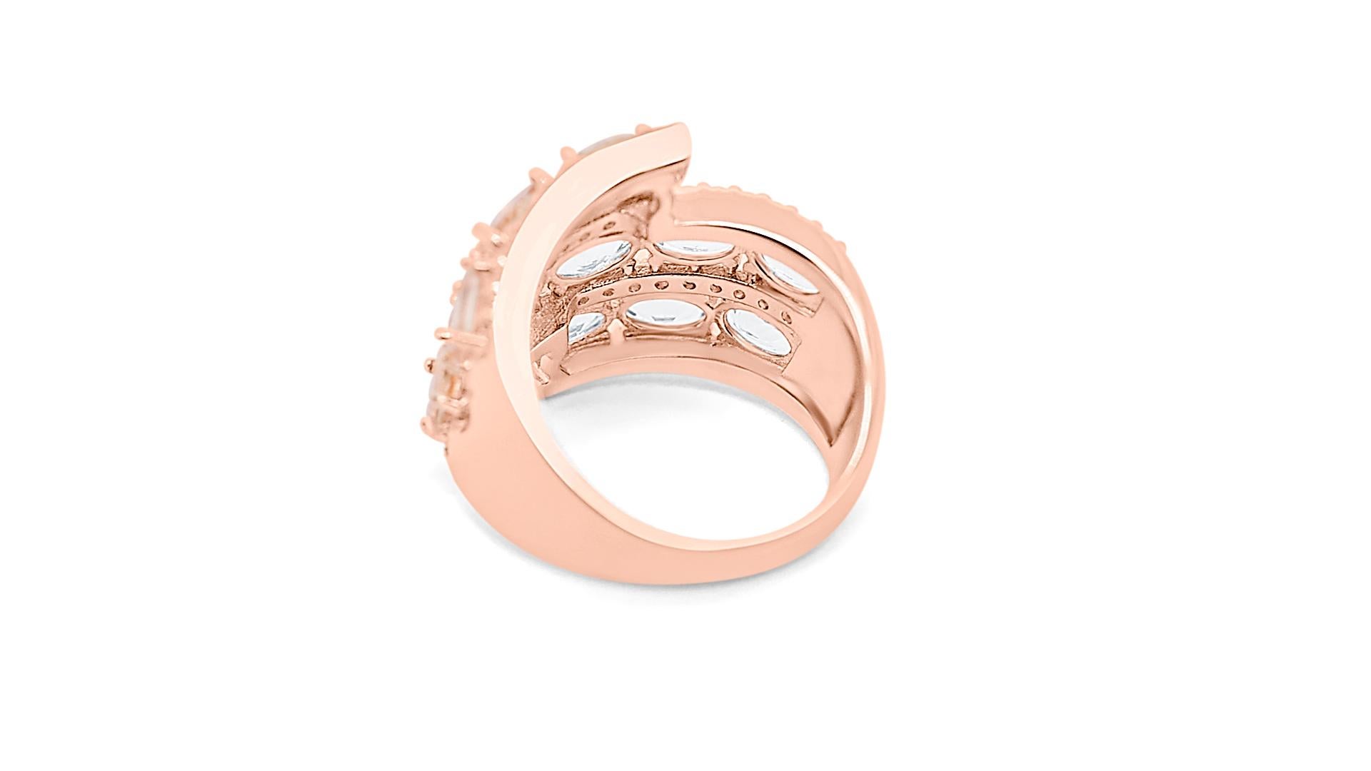 Oval Cut 3.41 Ctw Natural Morganite 925 Sterling Silver Rose Gold Plated Bridal Ring    