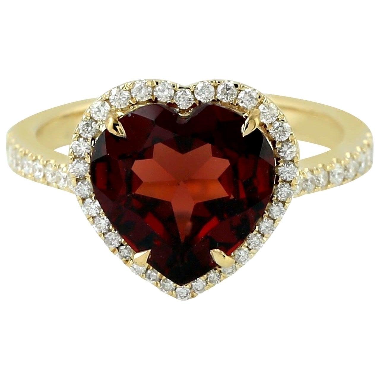 3.41 Garnet Diamond 14 Karat Gold Heart Ring