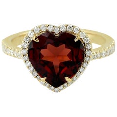 3,41 Granato Diamante Anello Cuore in oro 14 carati