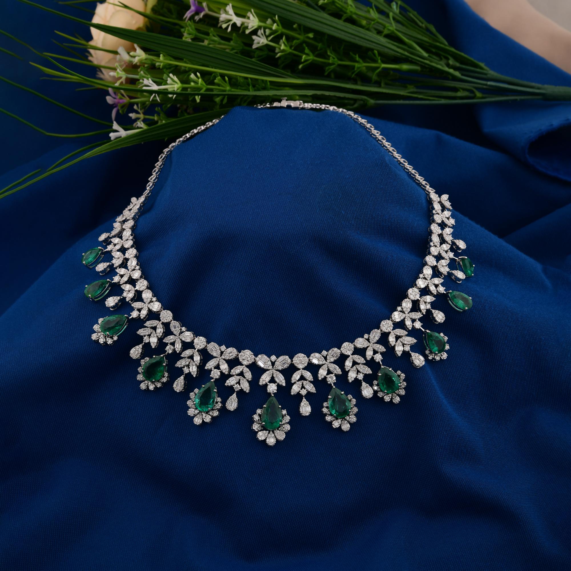 34,13TCW Pear Zambian Emerald Diamond Choker Halskette 14k Weißgold Schmuck (Tropfenschliff) im Angebot