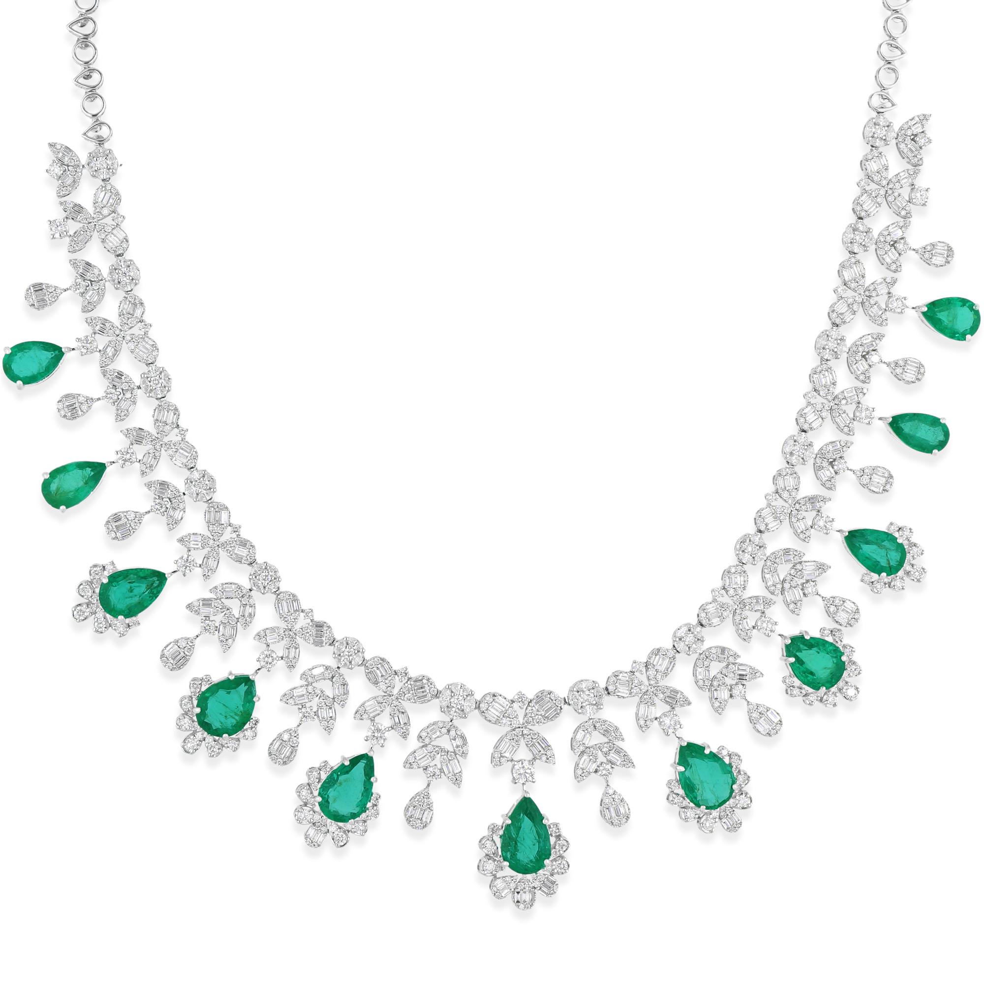 34.13TCW Esmeralda pera de Zambia Collar gargantilla de diamantes Joyas de oro blanco de 18k en Nuevo estado para la venta en Diera, Dubai