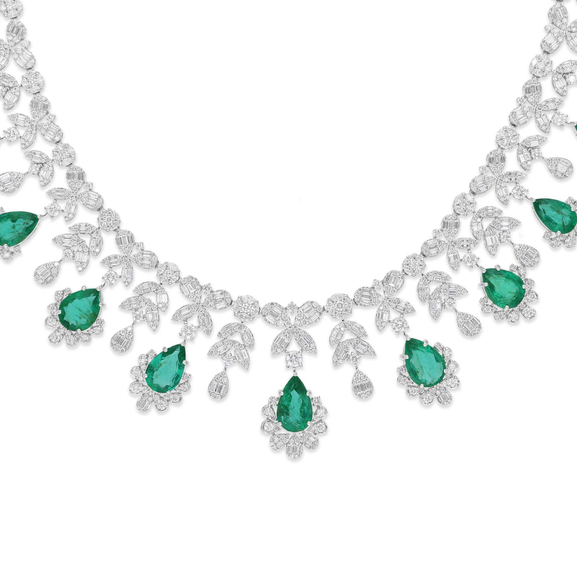 De las mujeres 34.13TCW Esmeralda pera de Zambia Collar gargantilla de diamantes Joyas de oro blanco de 18k en venta