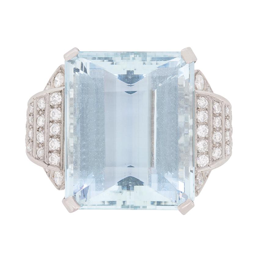 34.15ct Aquamarine and Diamond Ring, c.1940s For Sale