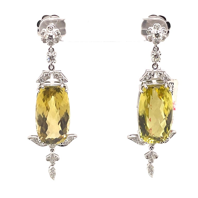 34.18ct Lemon Quartz with Diamonds Earrings For Sale at 1stDibs