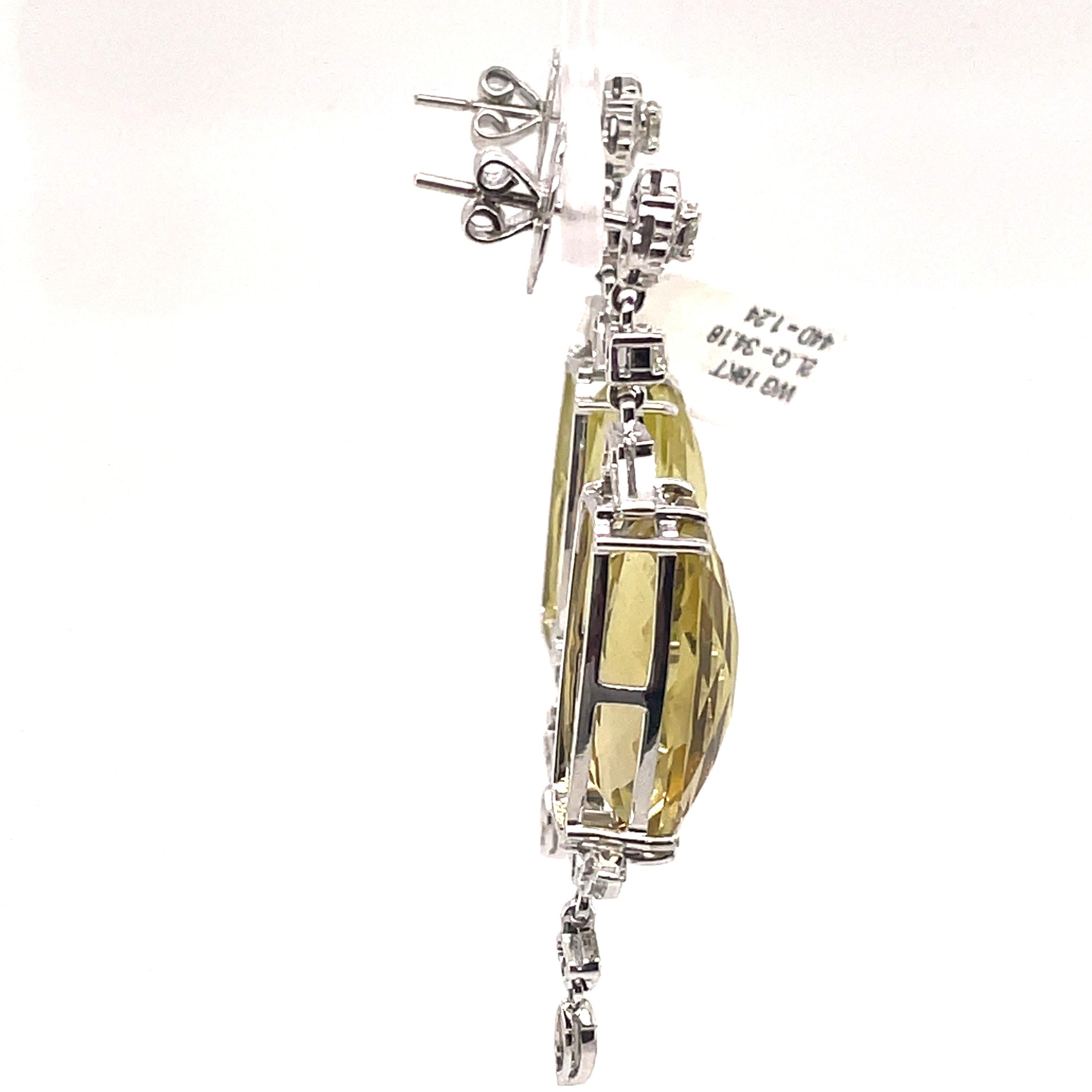 34,18 Karat Zitronenquarz mit Diamanten Ohrringe 18k Weißgold im Zustand „Neu“ im Angebot in BEVERLY HILLS, CA