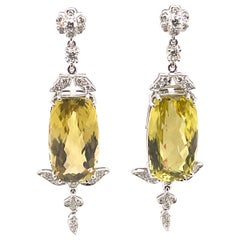 34.18ct Lemon Quartz with Diamonds Earrings 18k White Gold