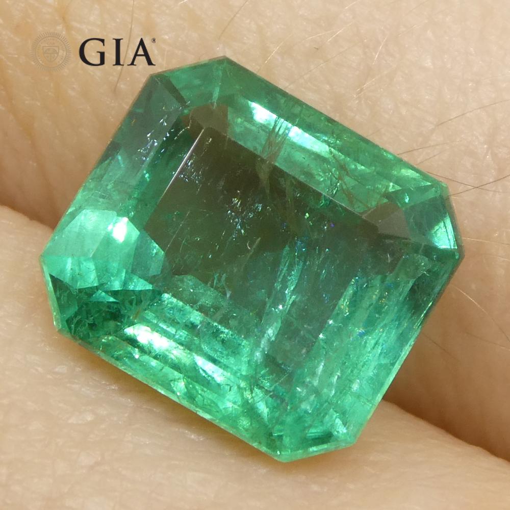 3,41 Karat Achteckiger/Emaragdschliff Grüner Smaragd GIA zertifiziert Zambia (F2) im Zustand „Neu“ im Angebot in Toronto, Ontario