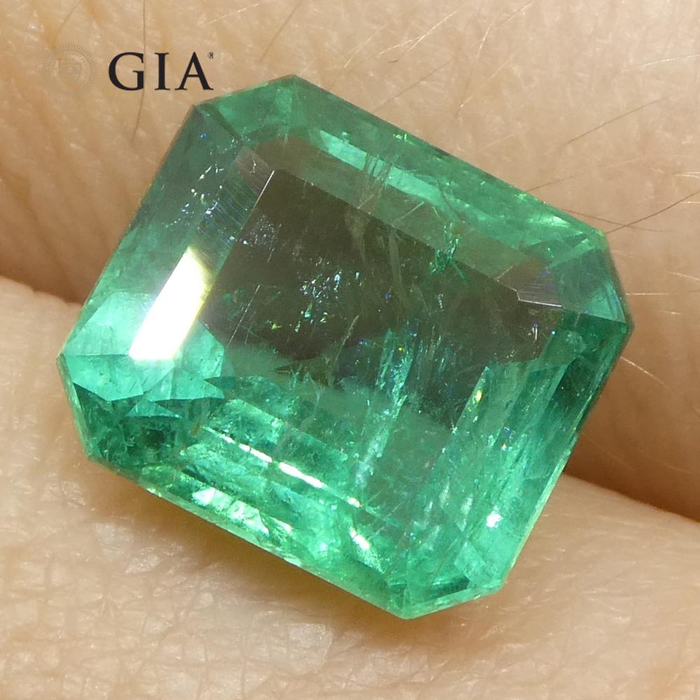 3,41 Karat Achteckiger/Emaragdschliff Grüner Smaragd GIA zertifiziert Zambia (F2) im Angebot 8