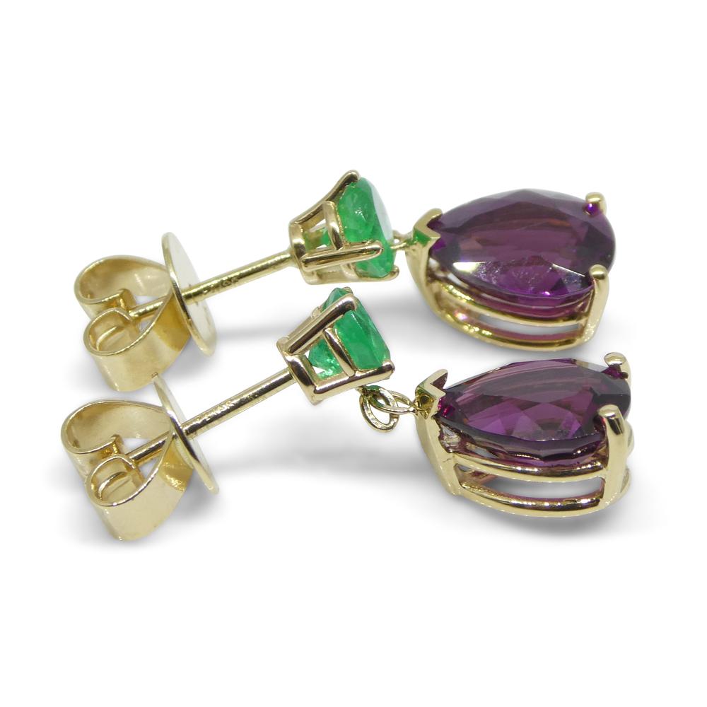 3.41ct Rhodolite Garnet & Emerald Earrings set in 14k Yellow Gold For Sale 5
