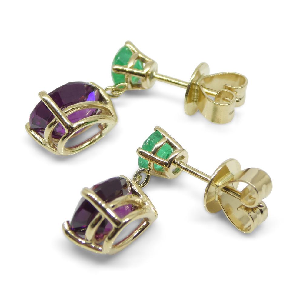 3.41ct Rhodolite Garnet & Emerald Earrings set in 14k Yellow Gold For Sale 6