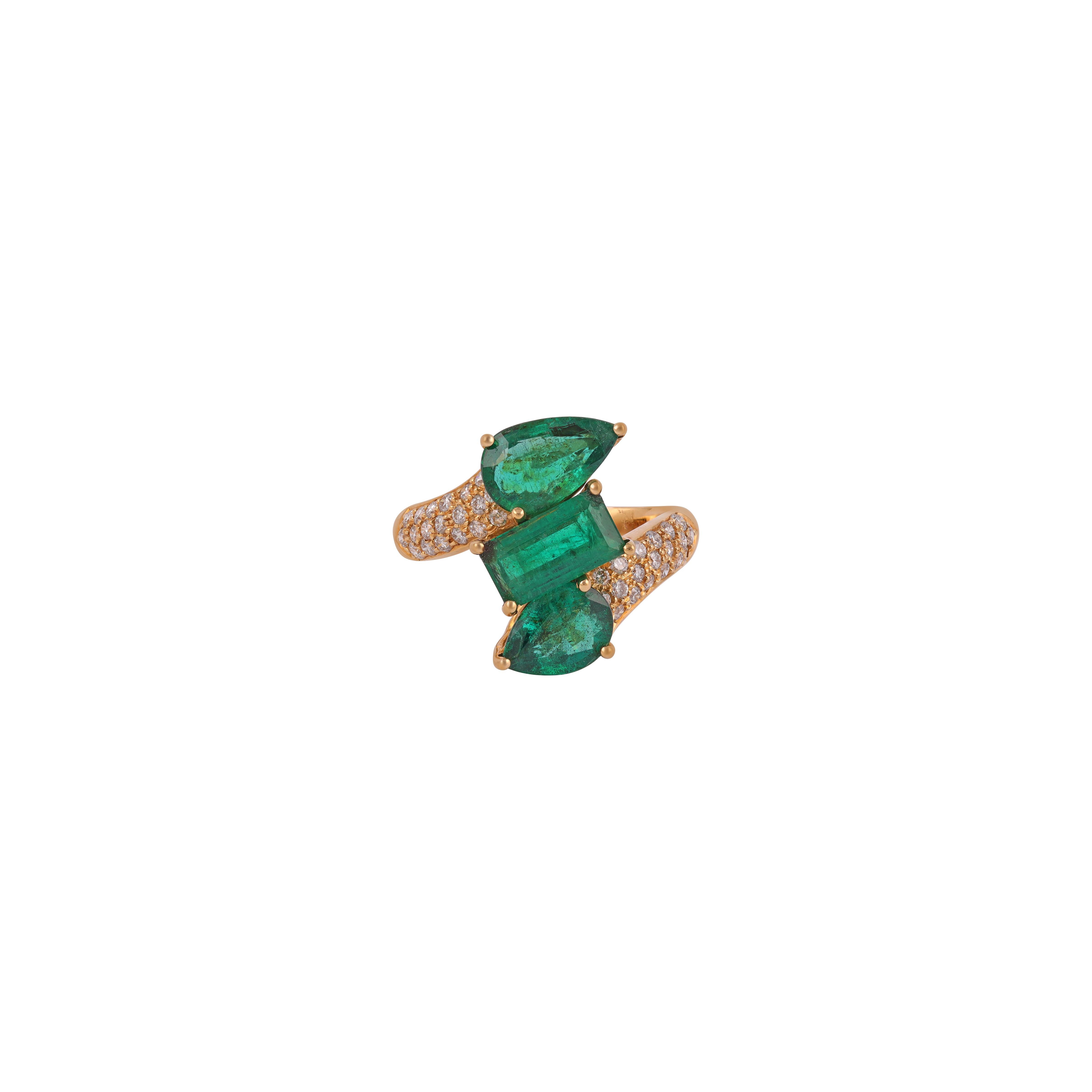 Set in 18 karat  gold, weighing 5.36 grams, The  Emerald is 3.42 carats & Diamond is 0.46 Carat 
 Ring size is 7

