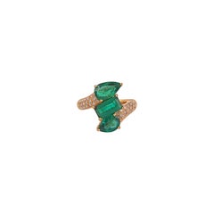 3.42 Carat 3-Stone Clear Zambian Emerald Ring in 18k Gold