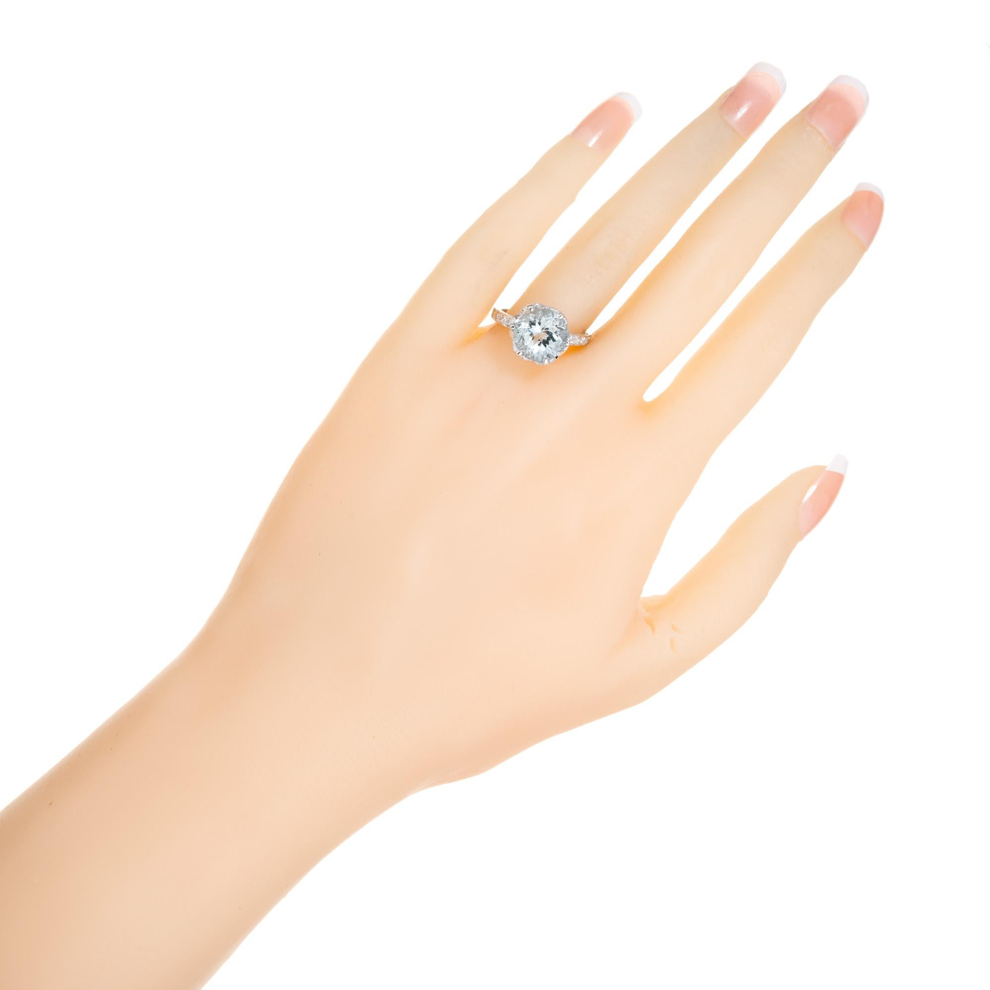 3.42 Carat Aquamarine Diamond Platinum Art Deco Crown Engagement Ring For Sale 2