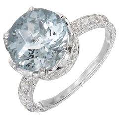 3.42 Carat Aquamarine Diamond Platinum Art Deco Crown Engagement Ring